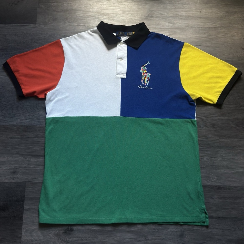 Polo Ralph Lauren Big Pony Polo Shirt Mens XLT Colorblock Colorful Mesh Preppy
